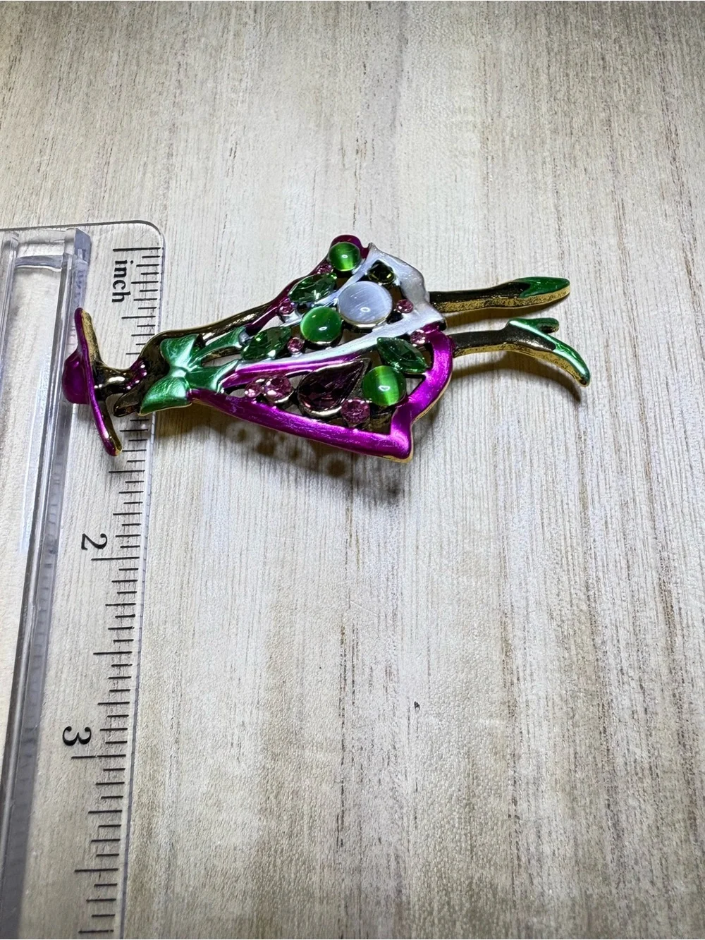 Fashion Enamel Dress Brooch with Pink and Green Accents